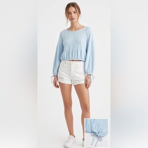 Aerie Baby Doll Puff Sleeve Top in Pale Sky Blue